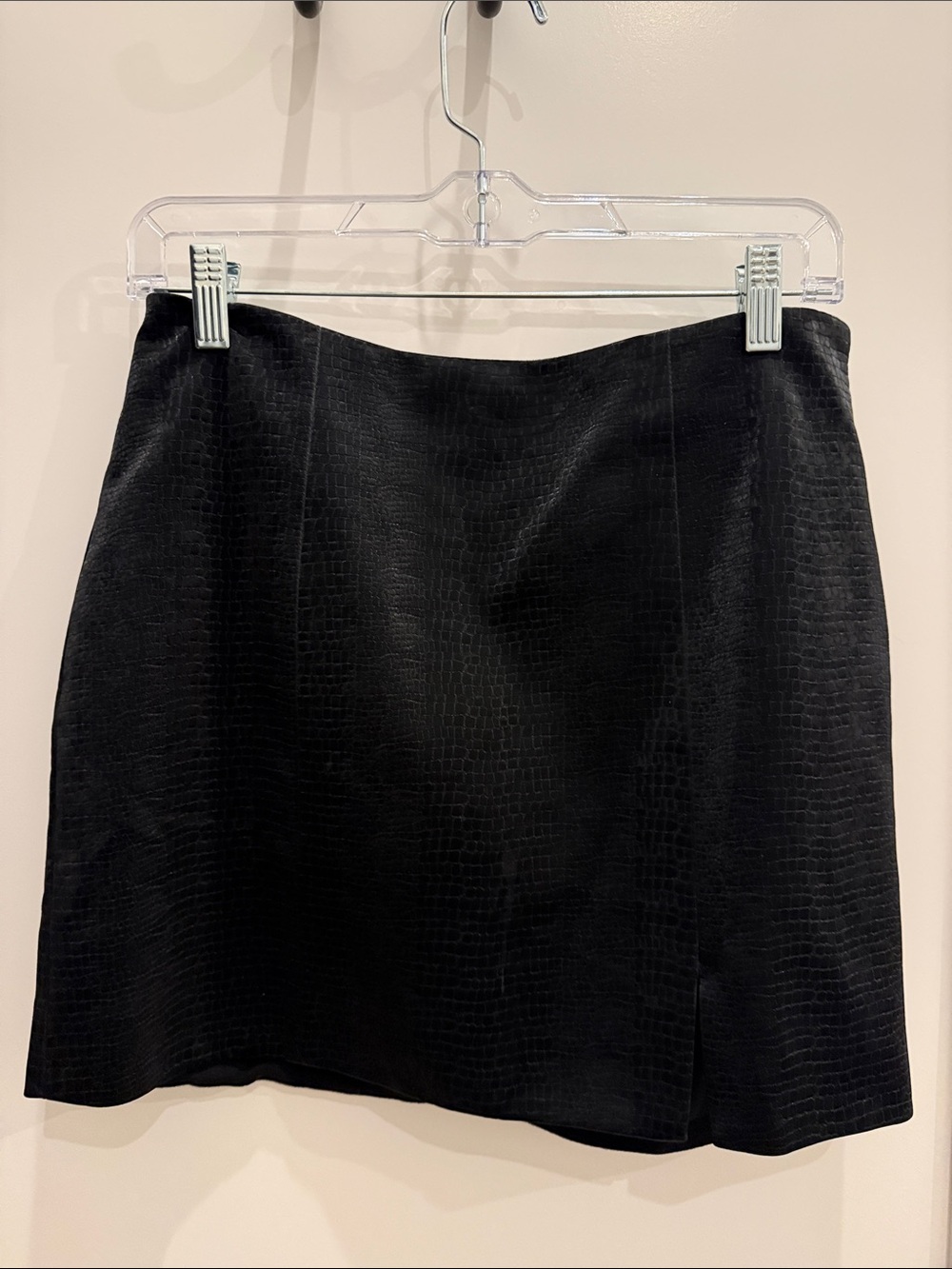 Skies Are Blue Black Faux-Croc Mini Skirt